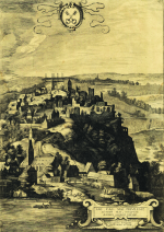 Pohled na torza palácových budov. Výřez ze Sadelerova prospektu z roku 1606. © Archiv hl. města Prahy, Sbírka grafiky, sign. G 20.
